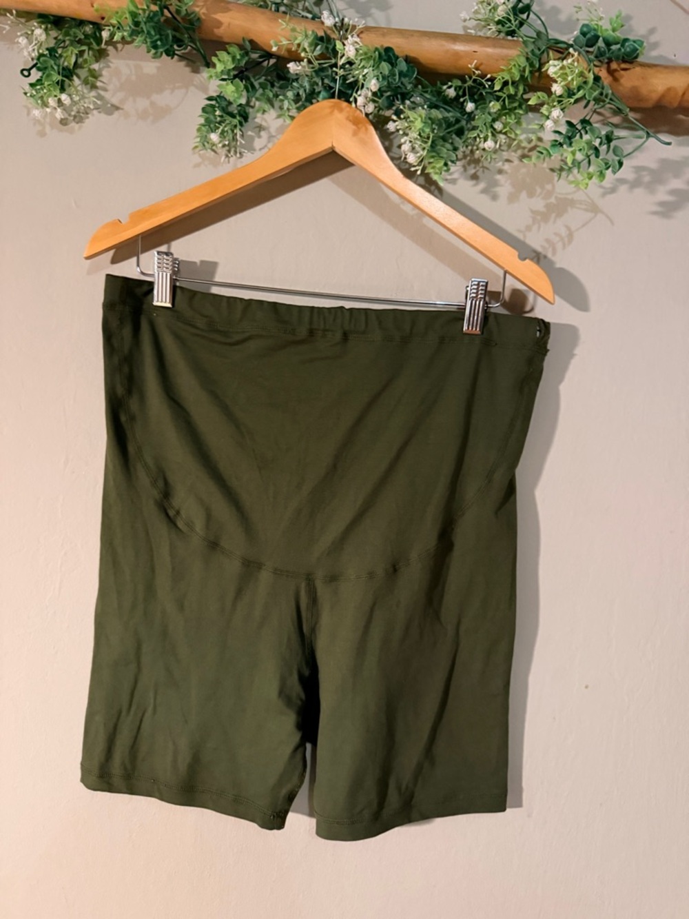 High-Waist Olive Green Maternity/Support Shorts